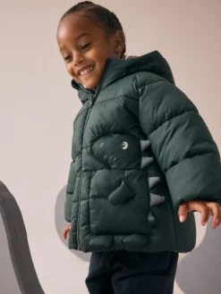 Discount Next Khaki Green Dinosaur Pocket Padded Coat (3mths-7yrs)