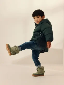 Discount Next Khaki Green Dinosaur Pocket Padded Coat (3mths-7yrs)