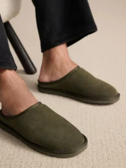 Next Faux Fur Lined Signature Suede Mule Slippers^ Slippers|Slippers
