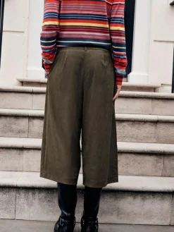 Online Next Khaki Green Faux Suede Longline Shorts