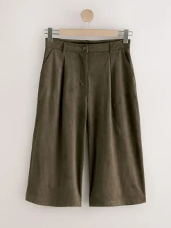 Online Next Khaki Green Faux Suede Longline Shorts