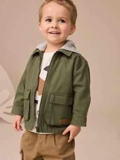 Next Khaki Green Hooded Overshirt and T-Shirt Set 2 Piece (3mths-7yrs)^BOY Coats, Jackets & Pramsuits|Coats, Jackets & Pramsuits