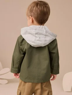 Next Khaki Green Hooded Overshirt and T-Shirt Set 2 Piece (3mths-7yrs)^BOY Coats, Jackets & Pramsuits|Coats, Jackets & Pramsuits