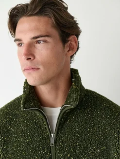 Sale Next Zip Through Funnel Borg Fleece Khaki Green Nep