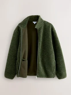 Sale Next Zip Through Funnel Borg Fleece Khaki Green Nep