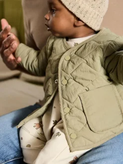 Next Khaki Green Nylon Quilted Baby Jacket (0mths-2yrs)^BOY Baby Winter Clothing|Coats, Jackets & Pramsuits