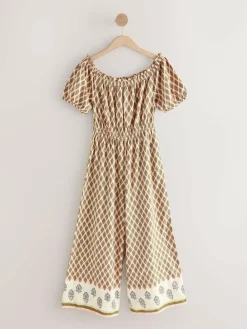 Next Off Shoulder 100% Cotton Wide Leg Jumpsuit Khaki Green