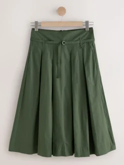 Hot Next Pleated Midi Skirt Khaki Green