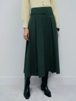 Hot Next Pleated Midi Skirt Khaki Green