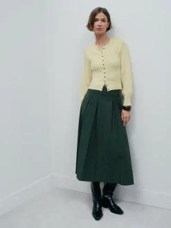 Hot Next Pleated Midi Skirt Khaki Green