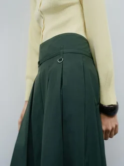 Hot Next Pleated Midi Skirt Khaki Green