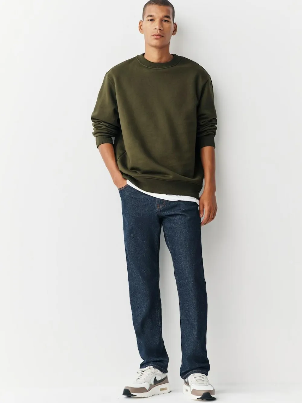 Next Khaki Green Regular Fit Heavyweight Cotton Rich Crew Neck Sweatshirt^ Sweatshirts & Hoodies|Sweatshirts & Hoodies