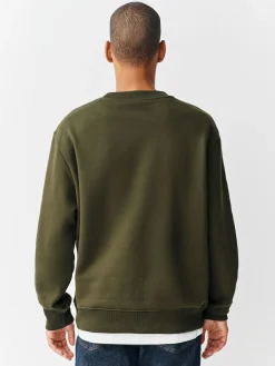 Next Khaki Green Regular Fit Heavyweight Cotton Rich Crew Neck Sweatshirt^ Sweatshirts & Hoodies|Sweatshirts & Hoodies
