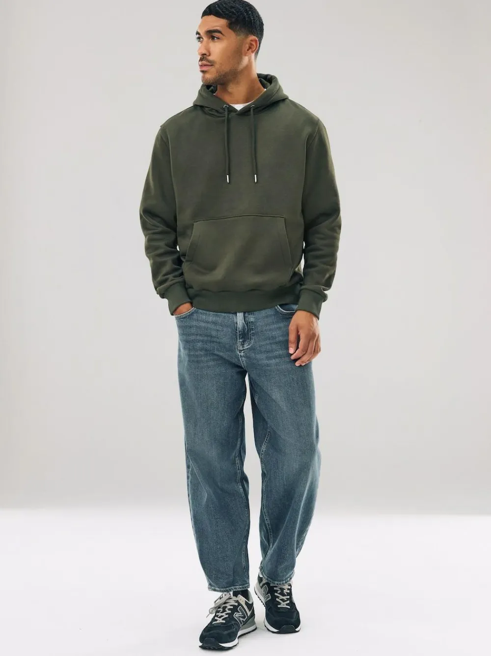 New Next Khaki Green Regular Fit Heavyweight Cotton Rich Jersey Hoodie