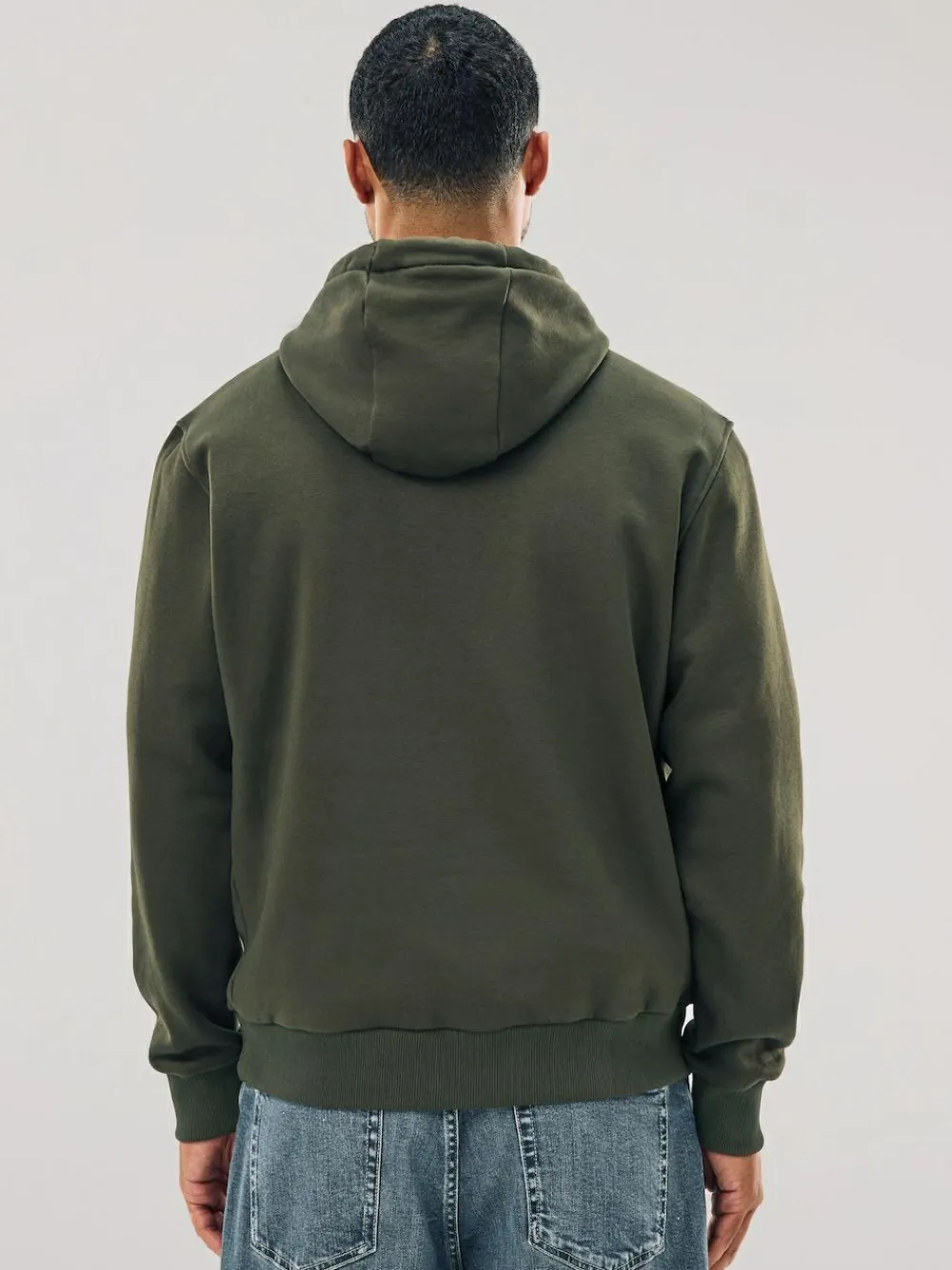 New Next Khaki Green Regular Fit Heavyweight Cotton Rich Jersey Hoodie