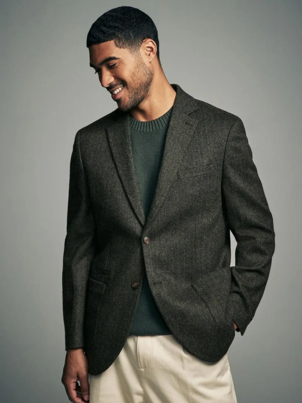 Discount Next Regular Fit Wool Rich Herringbone Blazer Khaki Green