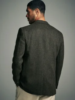Discount Next Regular Fit Wool Rich Herringbone Blazer Khaki Green