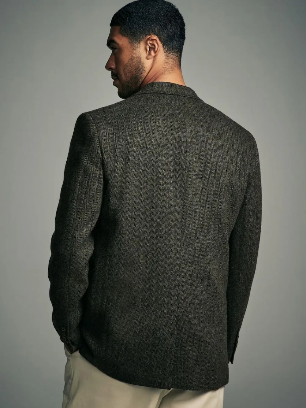 Discount Next Regular Fit Wool Rich Herringbone Blazer Khaki Green