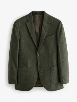 Discount Next Regular Fit Wool Rich Herringbone Blazer Khaki Green