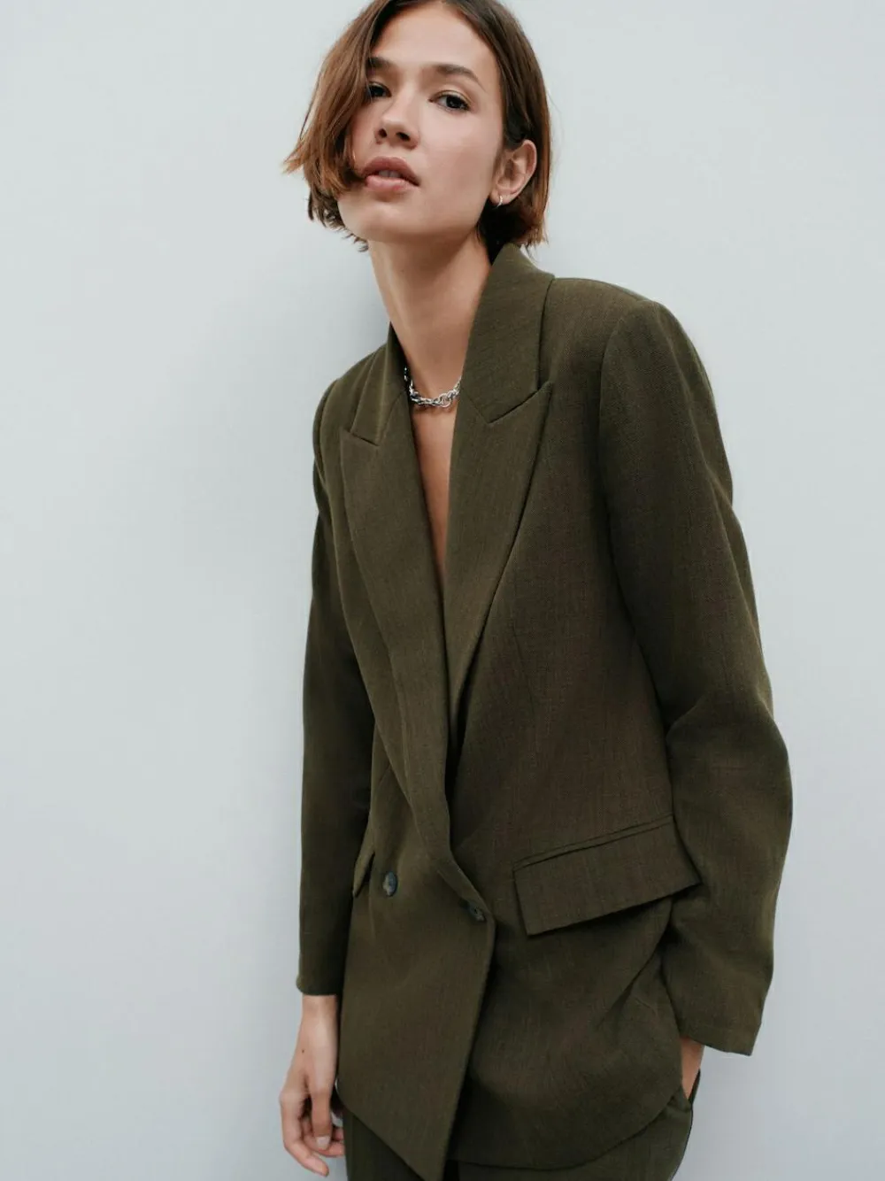 Next Khaki Green Relaxed Crosshatch Blazer^Women Blazers|Suits & Tailoring