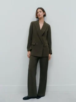 Next Khaki Green Relaxed Crosshatch Blazer^Women Blazers|Suits & Tailoring