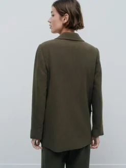 Next Khaki Green Relaxed Crosshatch Blazer^Women Blazers|Suits & Tailoring