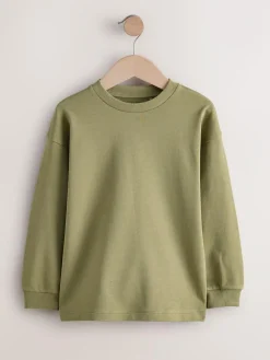 Online Next Khaki Green Relaxed Fit Long Sleeve Heavyweight T-Shirt (3-16yrs)
