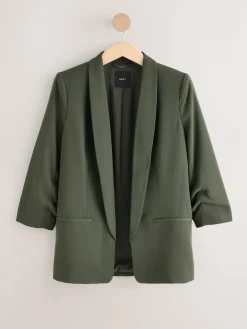 Next Khaki Green Relaxed Ruched Sleeve Blazer^Women Blazers|Coats & Jackets