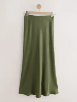 Best Next Khaki Green Satin Midi Skirt