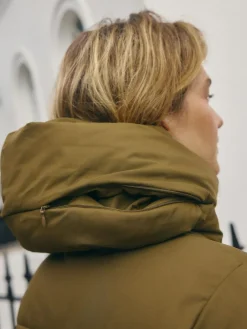 Hot Next Khaki Green Shower Resistant Padded Hooded Longline Coat