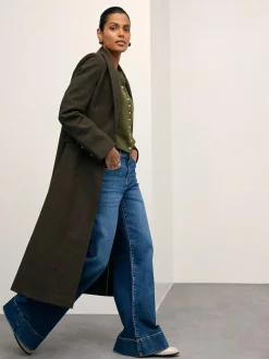 Next Khaki Green Slim Supersoft Crew Neck Cardigan with Wool^Women Knitwear|Knitwear