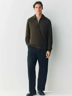 Clearance Next Soft Rib Texture Quarter Zip Neck Fleece Khaki Green