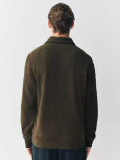 Clearance Next Soft Rib Texture Quarter Zip Neck Fleece Khaki Green