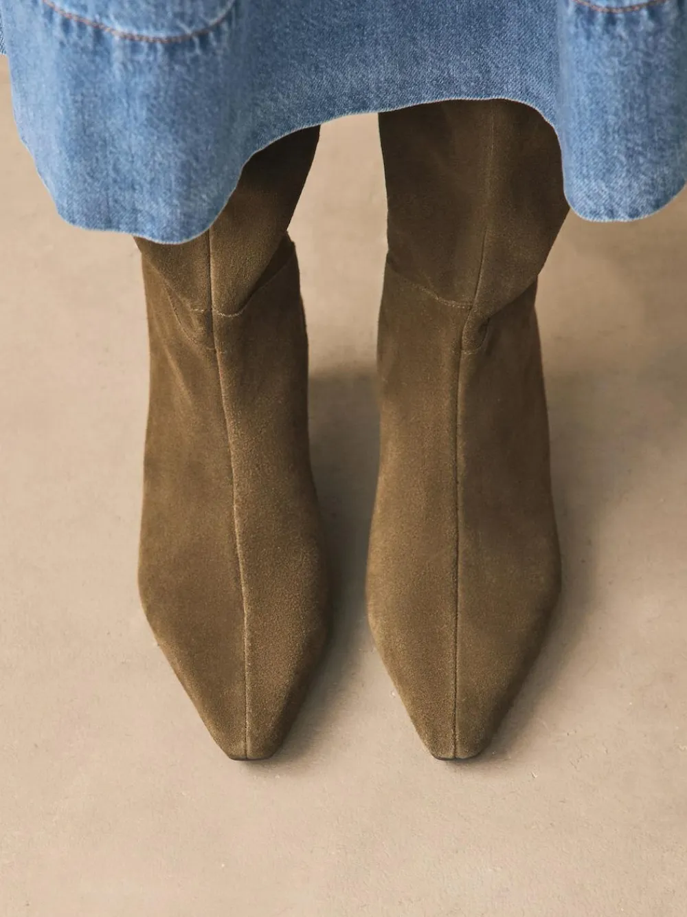 Outlet Next Forever Comfort® Knee High Chisel Toe Heeled Boots Khaki Green Suede