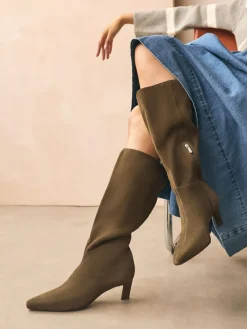 Outlet Next Forever Comfort® Knee High Chisel Toe Heeled Boots Khaki Green Suede