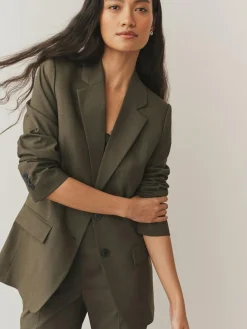 Clearance Next Khaki Green Tailored Single Breasted Blazer With Wool