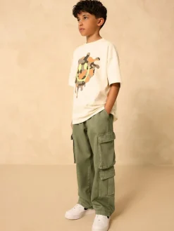 Discount Next Twill Woven Cotton Cargo Trousers (3-16yrs) Khaki Green