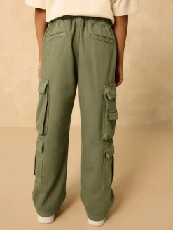 Discount Next Twill Woven Cotton Cargo Trousers (3-16yrs) Khaki Green