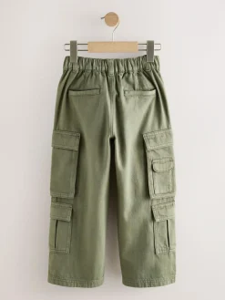 Discount Next Twill Woven Cotton Cargo Trousers (3-16yrs) Khaki Green