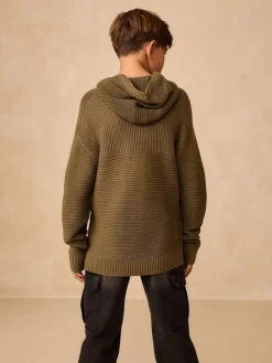 Next Khaki Green Utility Knitted Hoodie (3-16yrs)^BOY Knitwear & Sweaters|Knitwear