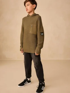 Next Khaki Green Utility Knitted Hoodie (3-16yrs)^BOY Knitwear & Sweaters|Knitwear
