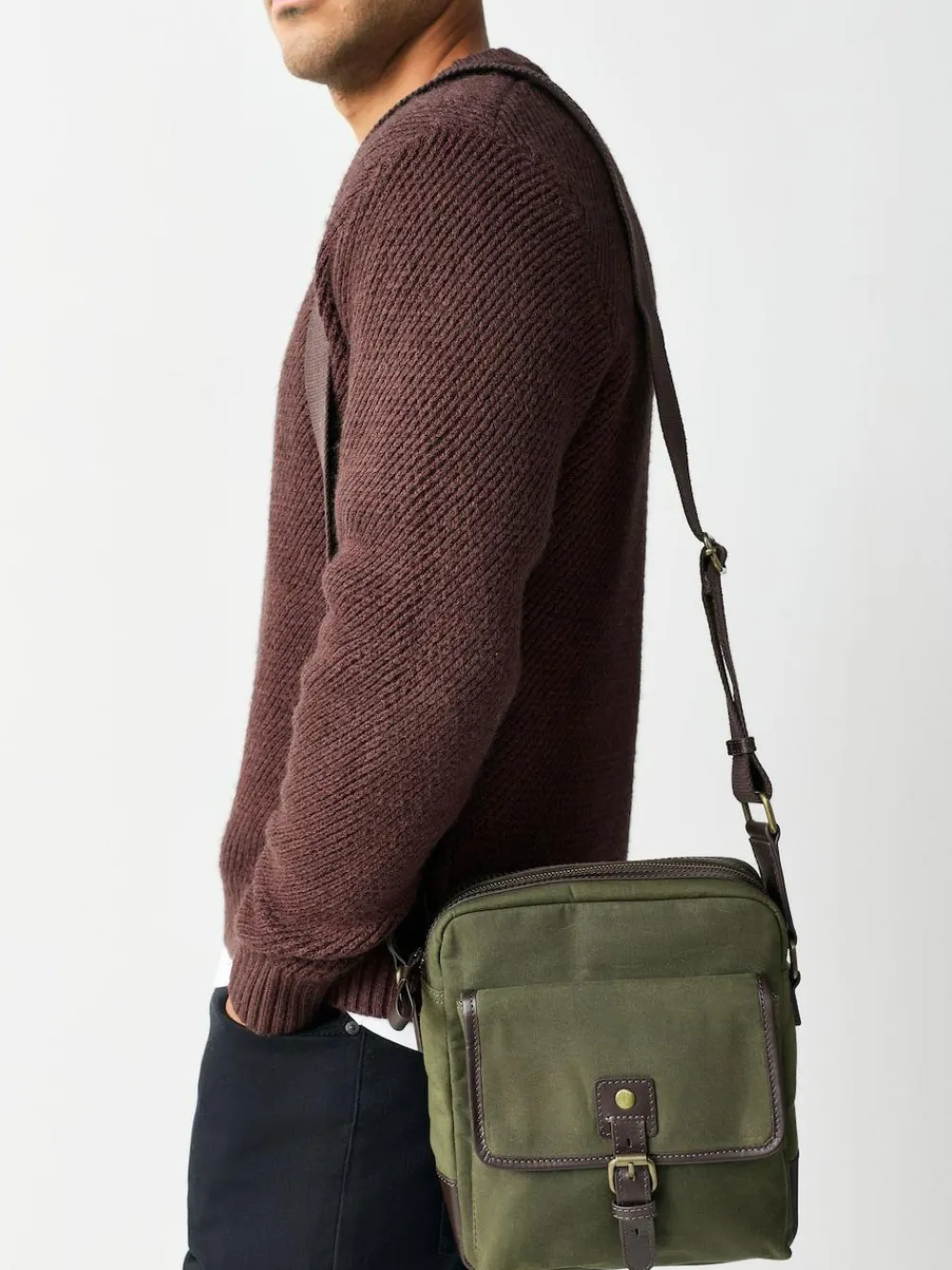 Online Next Khaki Green Wax Cotton Cross-Body Bag