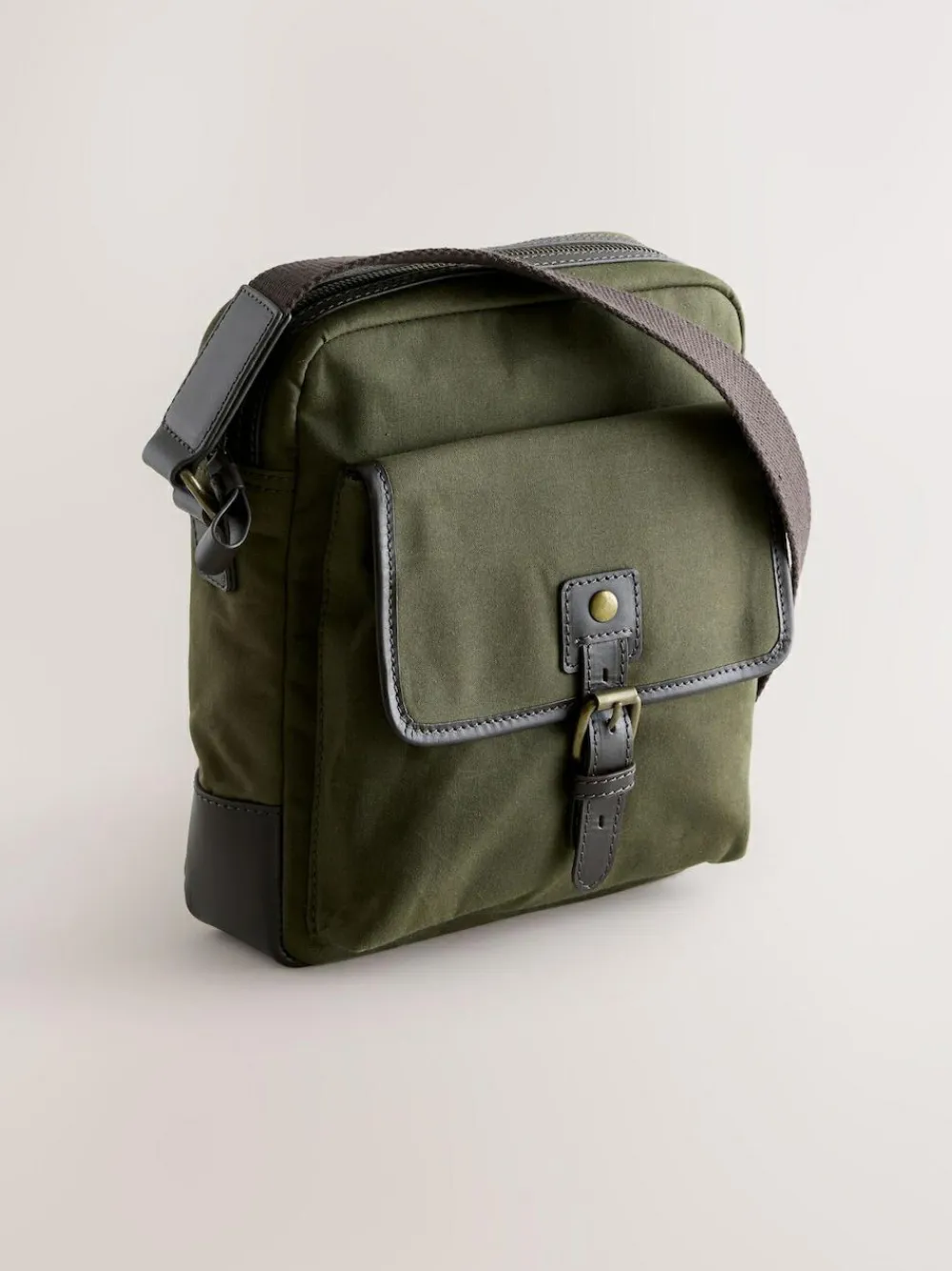 Online Next Khaki Green Wax Cotton Cross-Body Bag