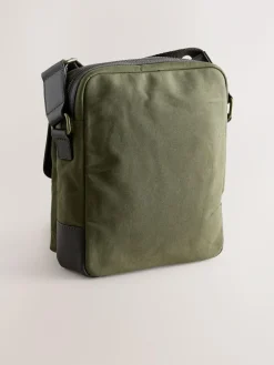 Online Next Khaki Green Wax Cotton Cross-Body Bag