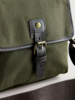 Online Next Khaki Green Wax Cotton Cross-Body Bag
