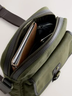 Online Next Khaki Green Wax Cotton Cross-Body Bag