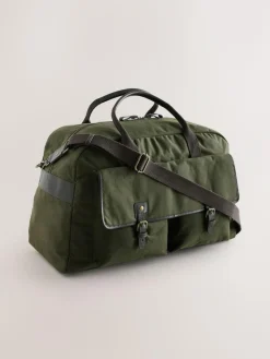 Next Khaki Green Wax Cotton Weekend Holdall Bag