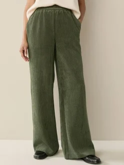 Next Khaki Green Wide Leg Soft Cord Trousers^Women Pants