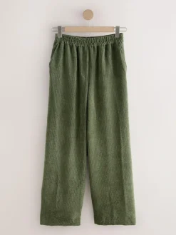 Next Khaki Green Wide Leg Soft Cord Trousers^Women Pants