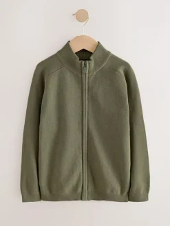 Next Khaki Green Zip Through Knitted Cardigan (3-16yrs)^BOY Knitwear & Sweaters|Knitwear